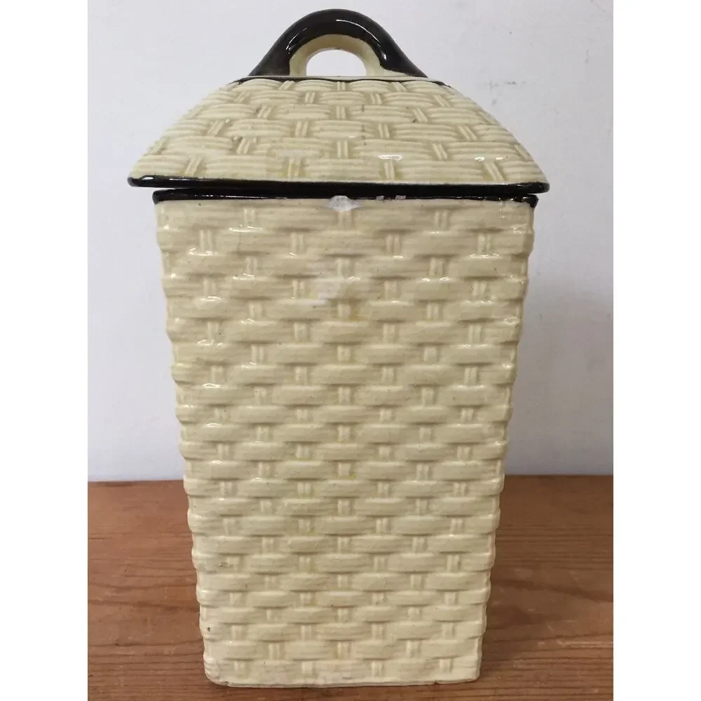 Vtg Hotta Yu Shoten Japanese Basketweave Majolica Blank Kitchen Canister Jar